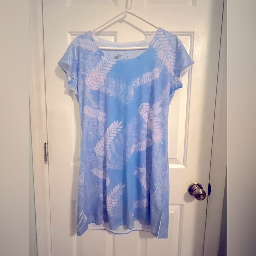 BNWOT Ladies summer blue and pink Guy Harvey tropical dress sz L pool, cruise